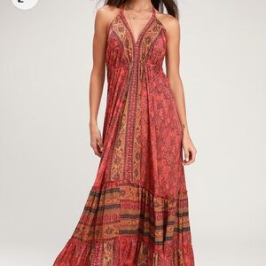 Raga Women’s Passion Struck Halter Maxi  Pink Print Dress NWOT small excellent